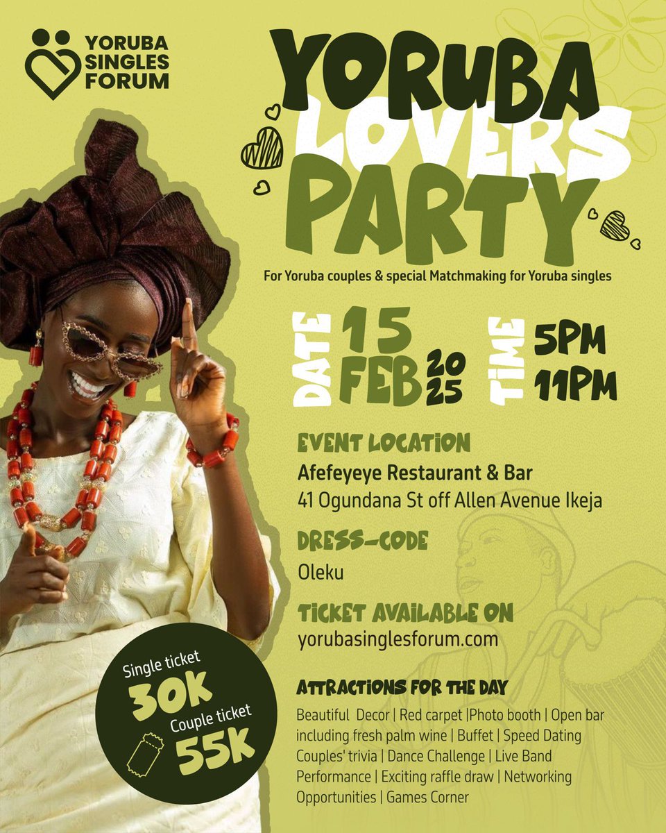 yomiable's tweet photo. In Nigeria, yoruba people are always thinking outside the box.

Yoruba people are the first to do a Yoruba themed Valentine party.

Just wait for next year and see how other ethnic groups will want to copy and paste.

Good job @yorubasingles https://t.co/iRmMGHsrvw