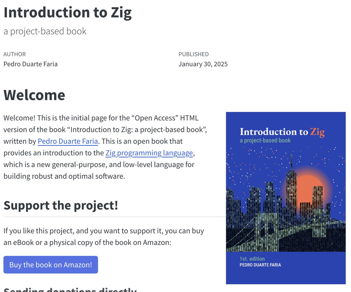 ludwigABAP's tweet image. Pedro wrote a book on Zig! It&apos;s open-source and can be supported thru Amazon or donations

Quite a few Zig books coming out, shall be supporting every one of them