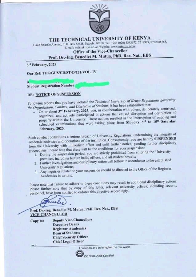 Rising_Star254's tweet photo. The incompetent  VC TUK @TechnicalUni  in his lack of wisdom has suspended student leaders for airing comrades' concerns publicly. 
He must resign with the immediate effect and allow students to continue learning. 
@AntonyManyara @HEBabuOwino
@Patriot_Kenyan8 
Nigerians USAID https://t.co/L7fGIMO0u6