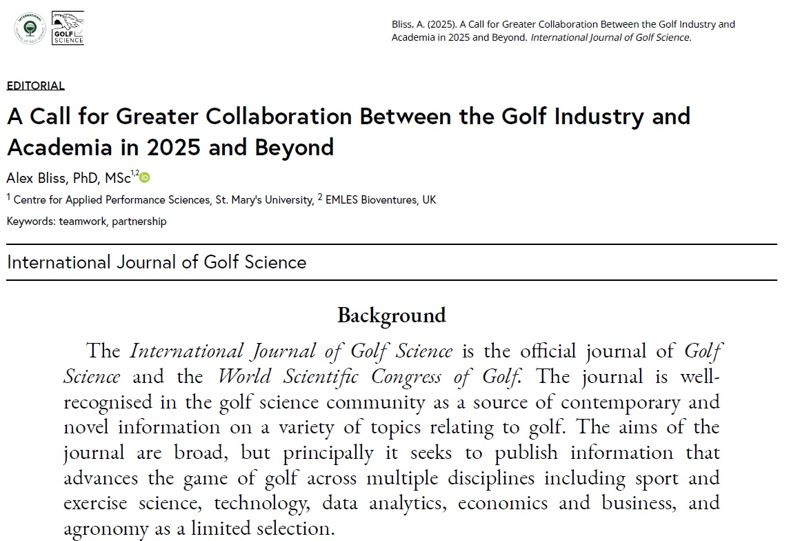 Alex Bliss (@al_bliss) on Twitter photo I've put together a short editorial for the <a href="/golfsciencejou1/">@golfsciencejournal</a>. It covers a brief intro to me as new Editor-in-Chief, but more importantly, thanks <a href="/drmartintoms/">Dr Martin Toms</a> for 11 years' service as outgoing EIC. There are suggestions too for topics and collaboration
shorturl.at/LCtPW I've put together a short editorial for the <a href="/golfsciencejou1/">@golfsciencejournal</a>. It covers a brief intro to me as new Editor-in-Chief, but more importantly, thanks <a href="/drmartintoms/">Dr Martin Toms</a> for 11 years' service as outgoing EIC. There are suggestions too for topics and collaboration
shorturl.at/LCtPW