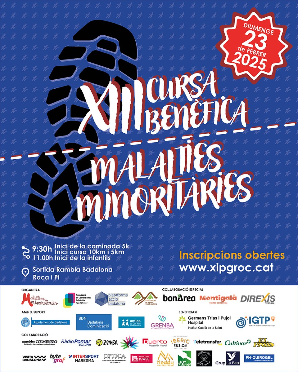 Un any més, la nostra ciutat es converteix en l'escenari d'aquesta cursa solidària! 🌍 

El 23 de febrer de 2025, suma't a la lluita contra les malalties minoritàries i ajuda'ns a recaptar fons per a la investigació i el suport a les famílies afectades.🏃‍♂️

#badalona
#esportsbdn