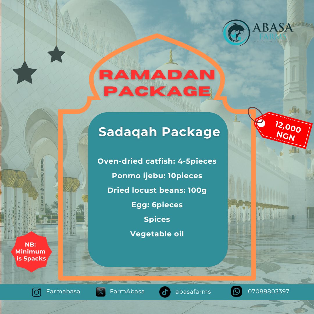 FarmAbasa's tweet photo. Ramadan just got easier!  

Introducing our curated packages, designed to simplify your cooking and bring joy to your iftar table. 
No electricity required - just store in a cool, dry place. 

Explore our Delight, Sadaqah, and DIY options. 

Pre-order now by sending a DM! https://t.co/vr8ietvm4R