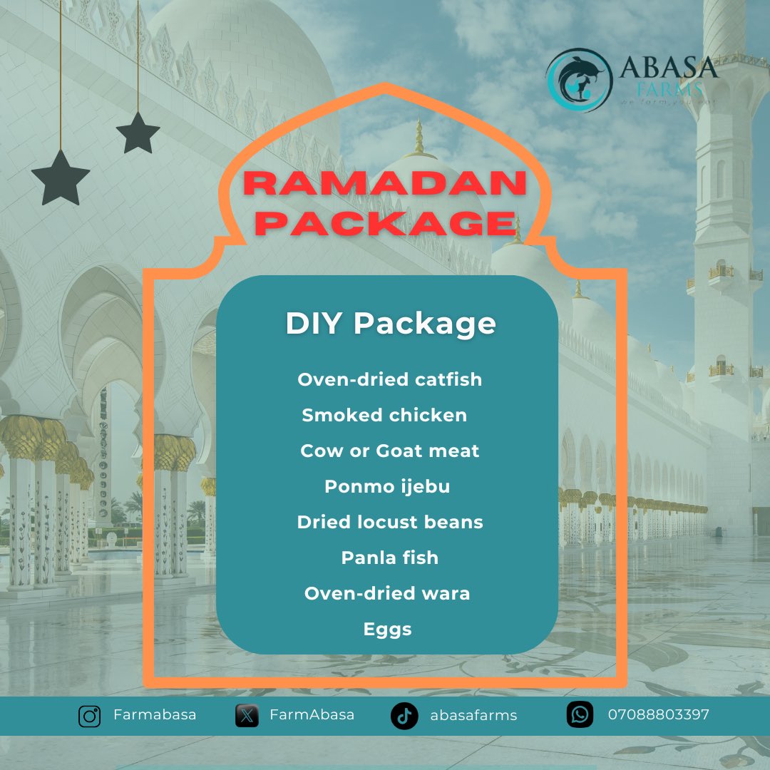 FarmAbasa's tweet photo. Ramadan just got easier!  

Introducing our curated packages, designed to simplify your cooking and bring joy to your iftar table. 
No electricity required - just store in a cool, dry place. 

Explore our Delight, Sadaqah, and DIY options. 

Pre-order now by sending a DM! https://t.co/vr8ietvm4R