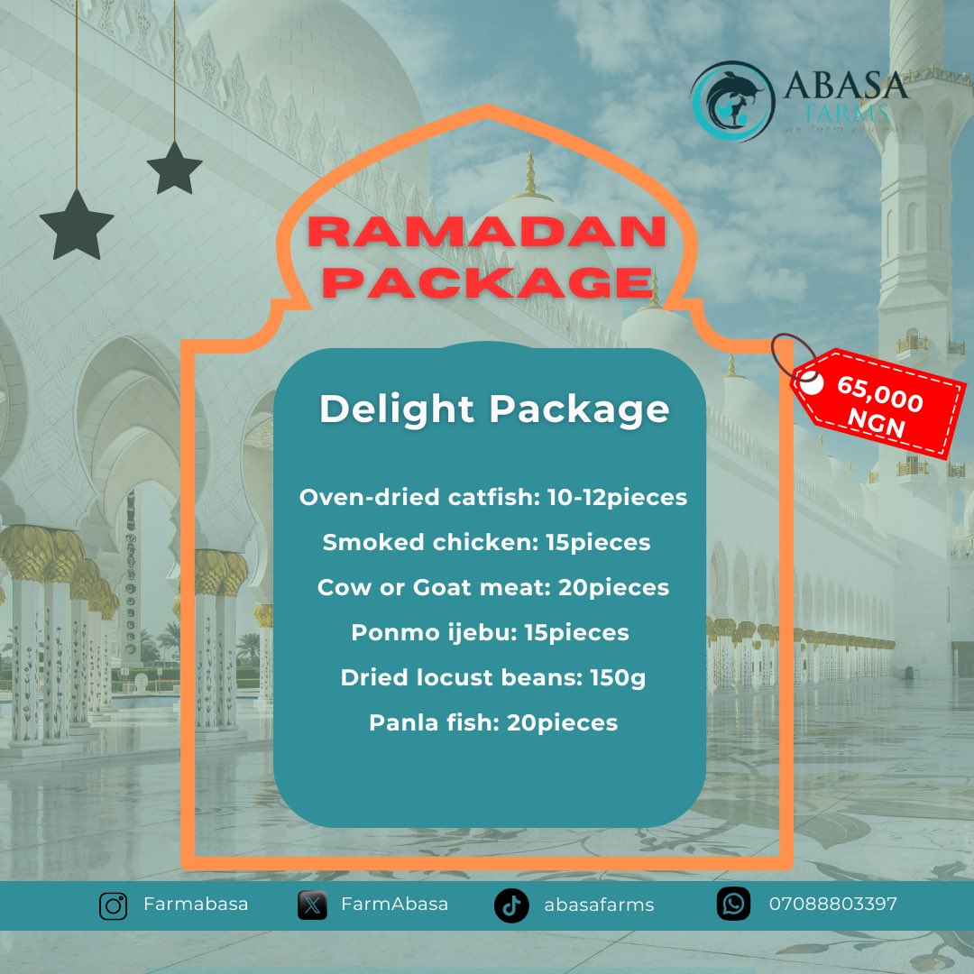 FarmAbasa's tweet photo. Ramadan just got easier!  

Introducing our curated packages, designed to simplify your cooking and bring joy to your iftar table. 
No electricity required - just store in a cool, dry place. 

Explore our Delight, Sadaqah, and DIY options. 

Pre-order now by sending a DM! https://t.co/vr8ietvm4R
