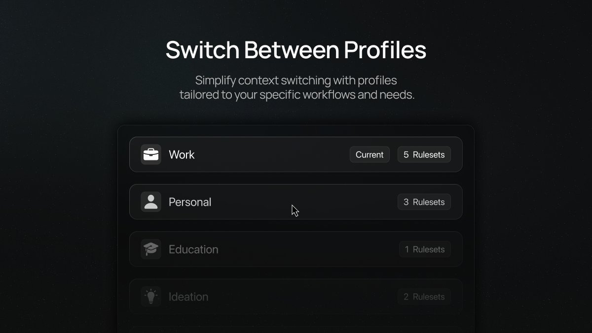 ToocApp's tweet photo. Set up multiple Profiles with unique Rulesets and switch instantly between workflows—Tooc monitors folders in real time, keeping files perfectly organized.

#Tooc #ProductivityApps #FileManagement #FileAutomation https://t.co/uTWP7kFn2k