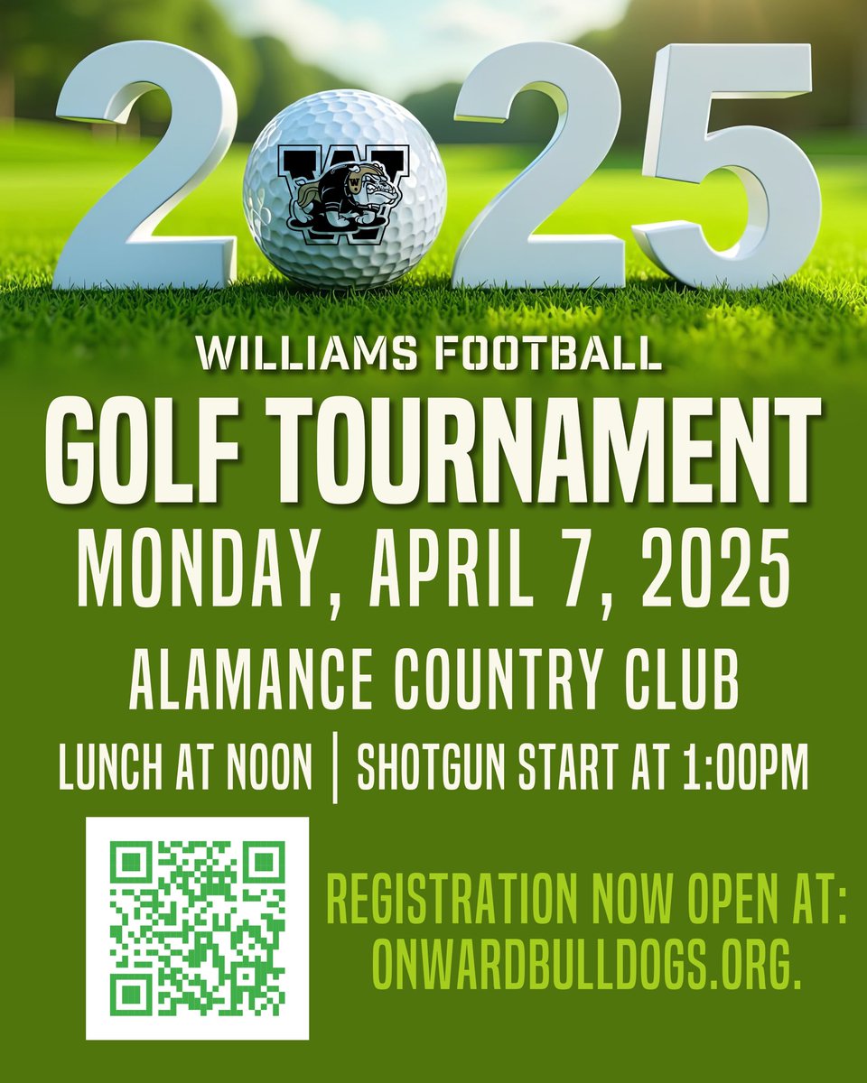 whsbulldogsfb's tweet photo. Registration is now OPEN for our annual Williams Football golf tournament! Our date is April 7! Don’t miss your chance to play the best course around and support a wonderful cause. https://t.co/lr9CdxM8XO https://t.co/SFf3k3Jrtw