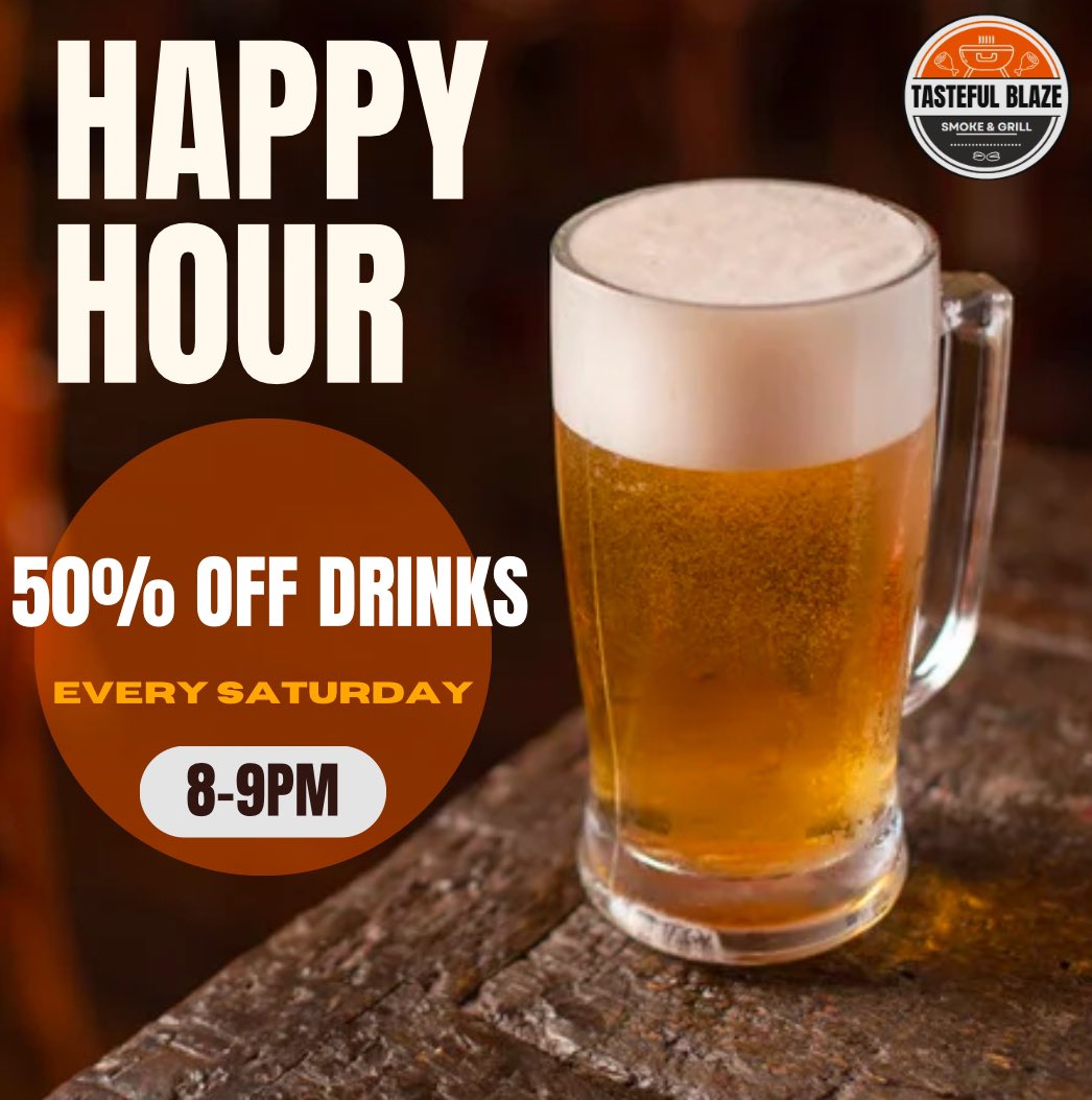 tastefulblaze's tweet photo. Visit us and enjoy our drinks at 50% off every Saturday from 8-9pm! #HappyHour #drinks #bar https://t.co/sTdsFUcAhc