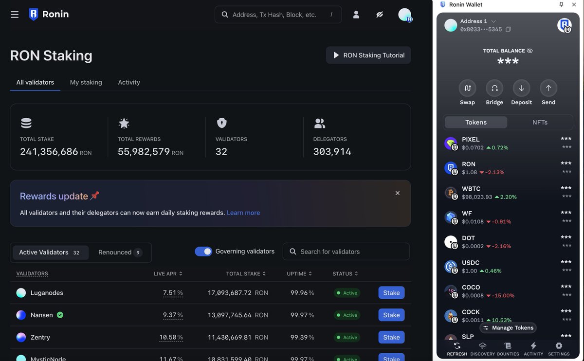 Ronin_Network's tweet photo. How to Use YOUR Ronin Wallet’s Desktop Extension Sidebar

Convenience in a Few Clicks ⚔️

Did you know that you can display your Ronin Wallet browser extension as a sidebar?

Once you start using the sidebar, it’s hard to go back to pop-up windows!

Here are a few reasons why:

• Stays open while you navigate websites
• Features a larger display
• Adjusts in size according to your browser window’s size

Here’s how to try it 👇

Step 1: Open your Ronin Wallet

Step 2: Click Settings

Step 3: Select “Launch method”

Step 4: Choose “Side Panel”

Done! Simple, smooth, and secure. 

Note: The sidebar is an aesthetic feature, and does not change or remove any of your Ronin Wallet's other functions.

Download Ronin Wallet 👇

🔗 : https://t.co/Gvt1XJYZ4U