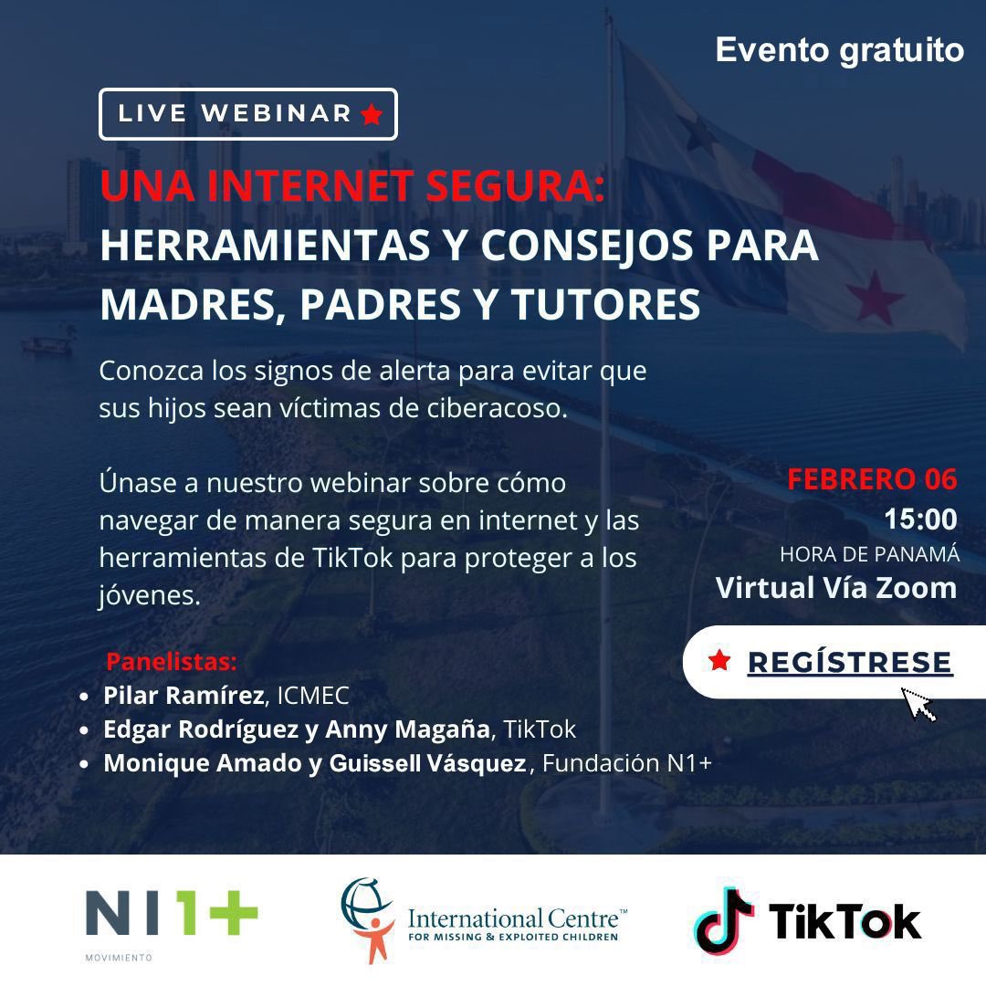 En alianza con <a href="/TikTokLatAM/">TikTok LatAm</a> y <a href="/ICMEC_official/">ICMEC</a> celebramos el día de la internet segura con un webinar gratuito sobre los riesgos del internet y cómo prevenir el ciberacoso en este espacio.

Regístrate ahora! 
📅 Jueves 6 de febrero
⏰ 3:00 PM
 shorturl.at/7znDc