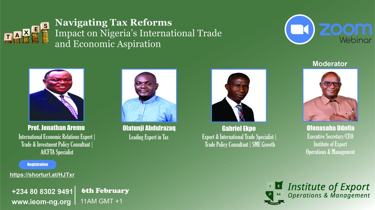 ieomng's tweet photo. @fsb_policy @BusinessStem @Jomasassociates We are pleased to invite you to an exclusive session of the CEO Discussion Series, where industry leaders and policymakers will explore the impact of Nigeria’s tax reforms on international trade and economic aspirations.
🔗 Register Here: https://t.co/naYzcqwRWE https://t.co/nhbkpYWJuY
