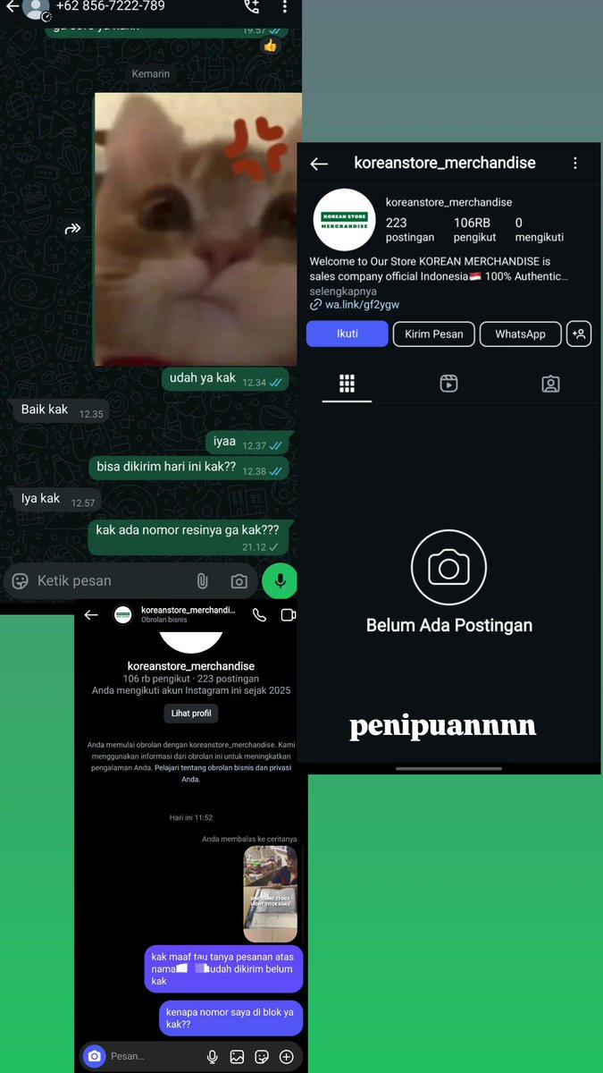 LRisera52635's tweet photo. gusy hati hati penipuann, aku beli lightstick di online pas habis pembayaran wa ku di blok akun ig aku jugs di blok temen temen aku juga udah chat dia tapi sama di blok juga
bantu viralinn biarlr ga banyak korbannya https://t.co/xzR9mXCcEs
