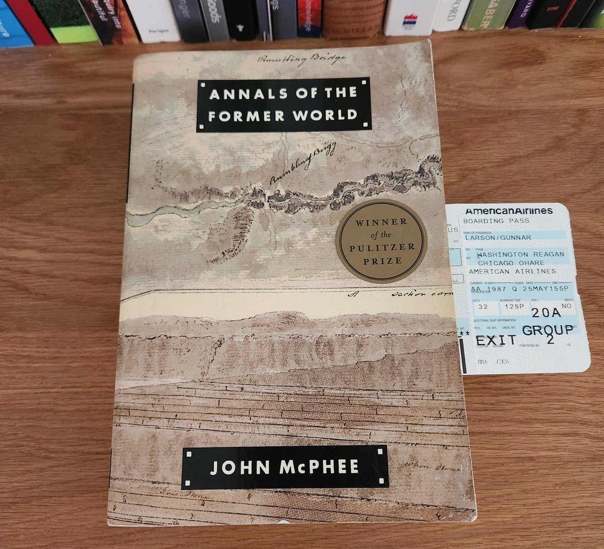 Picked up a second-hand copy of McPhee's Annals of the Former World for a lecture on deep time and contemporary art, with an unexpected bonus - a 1987 boarding pass used by one Gunnar Larson! ✈️

Should I include this in the lecture as an example of things collapsing time? 😆