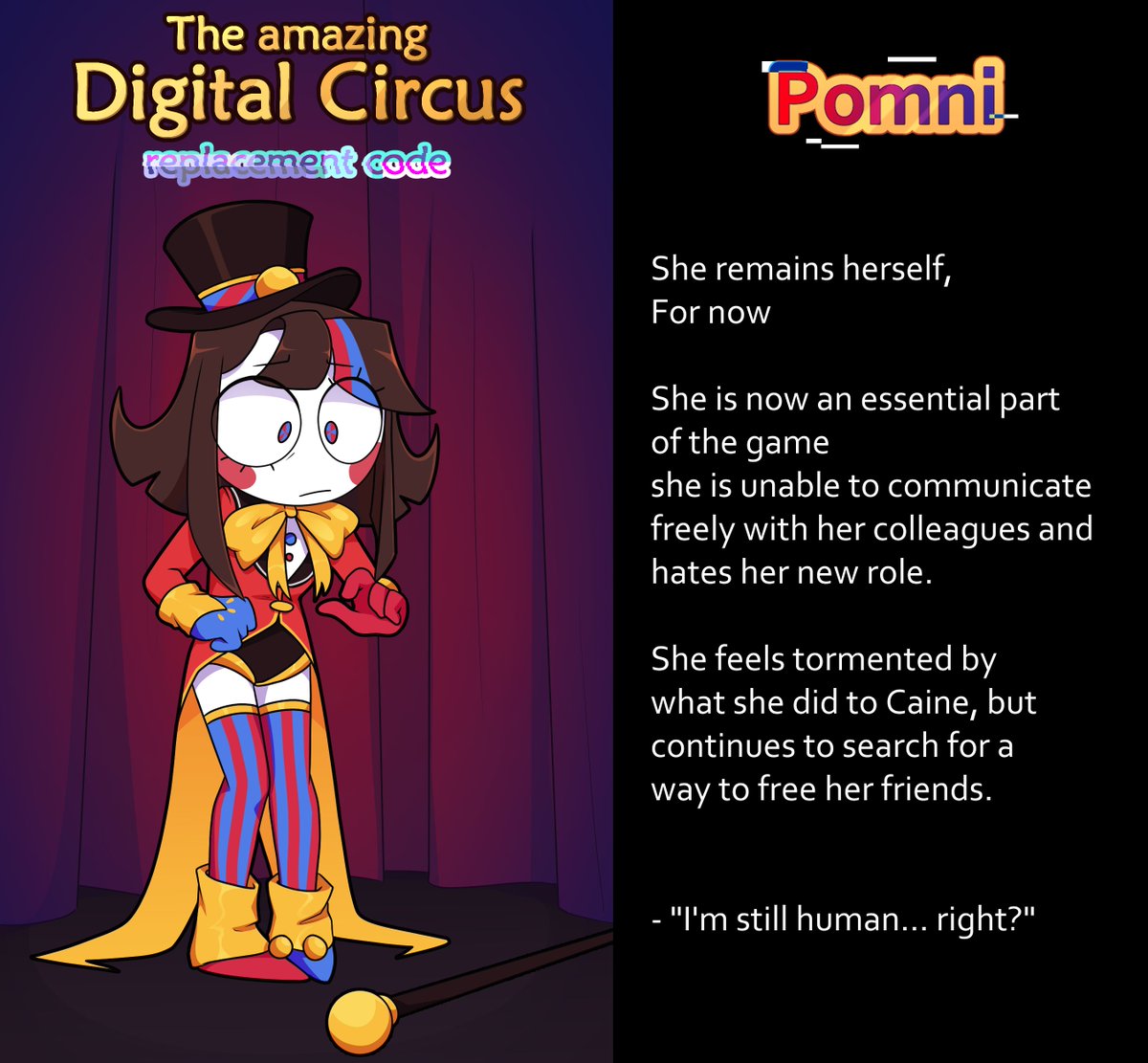 Blue17Scar's tweet photo. TADC Replacement code Au

Pomni Ringmaster presentation sheet
in English  
(I use Google Translate, sorry if something is not understood x'd)
#Tadc #tadcau #Pomni #tadcpomni https://t.co/miwEfclD5L