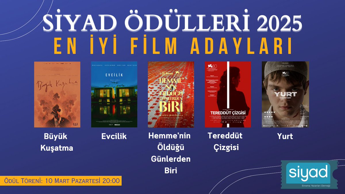 Heyecan başlasın... Siyad Ödülleri 10 Mart'ta... İşte en iyi film adayları...
#siyad2025
