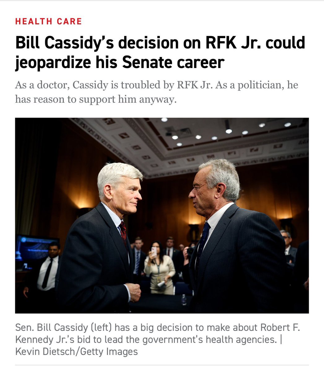 <a href="/SenBillCassidy/">U.S. Senator Bill Cassidy, M.D.</a> <a href="/ChrisAWright_/">Chris Wright</a> I hope you make the right decision for America. Trump won with RFK Jr on his ticket and America wants to be healthy again. We want RFK Jr confirmed. Maybe you’re not running again in 2026 and honestly if you vote against him it will be a blow of epic proportions to the 77M that