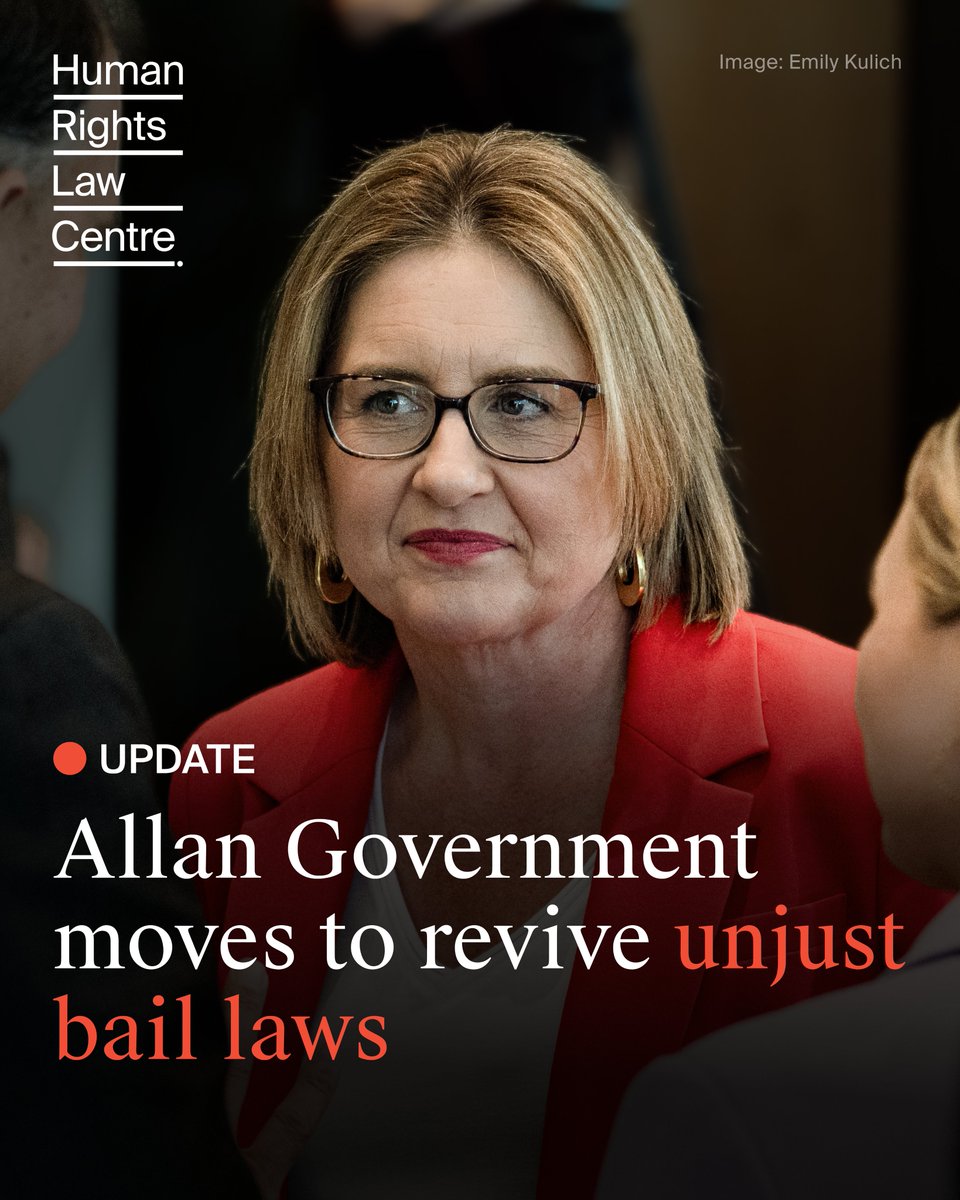 humanrightsHRLC's tweet photo. The Allan Government is considering reviving dangerous and punitive bail laws, despite them leading to Veronica Nelson's death in custody. 

The Allan Government should make Victoria’s bail laws safer and fairer for everyone, not give into the Liberal Opposition's fearmongering. https://t.co/4tqm2v25kx