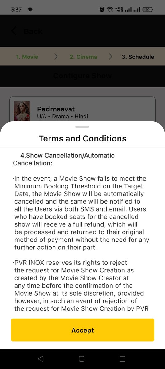 tuhinat221b's tweet photo. Shithole @_PVRCinemas are scamming ppl with SCREENIT. I created a show which didn't reach minimum and got cancelled. Fine. They promise full refund, but while refund they retain their convenience charge as "cancellation fee". Why? I didnt cancel it. You did. This is stealing. https://t.co/UYDxznPBnl