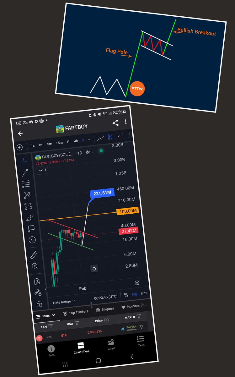 #fartboy could be trading in a daily bull flag with a target to a $221M market cap once it breaks out! 😱

Hold the green line, break the red line, and #fartboy could be at $0.22 a token soon! 💪

A BIG CEX listing is coming...

STAY TUNED CKC 📺

This is the #SOLANA contract
