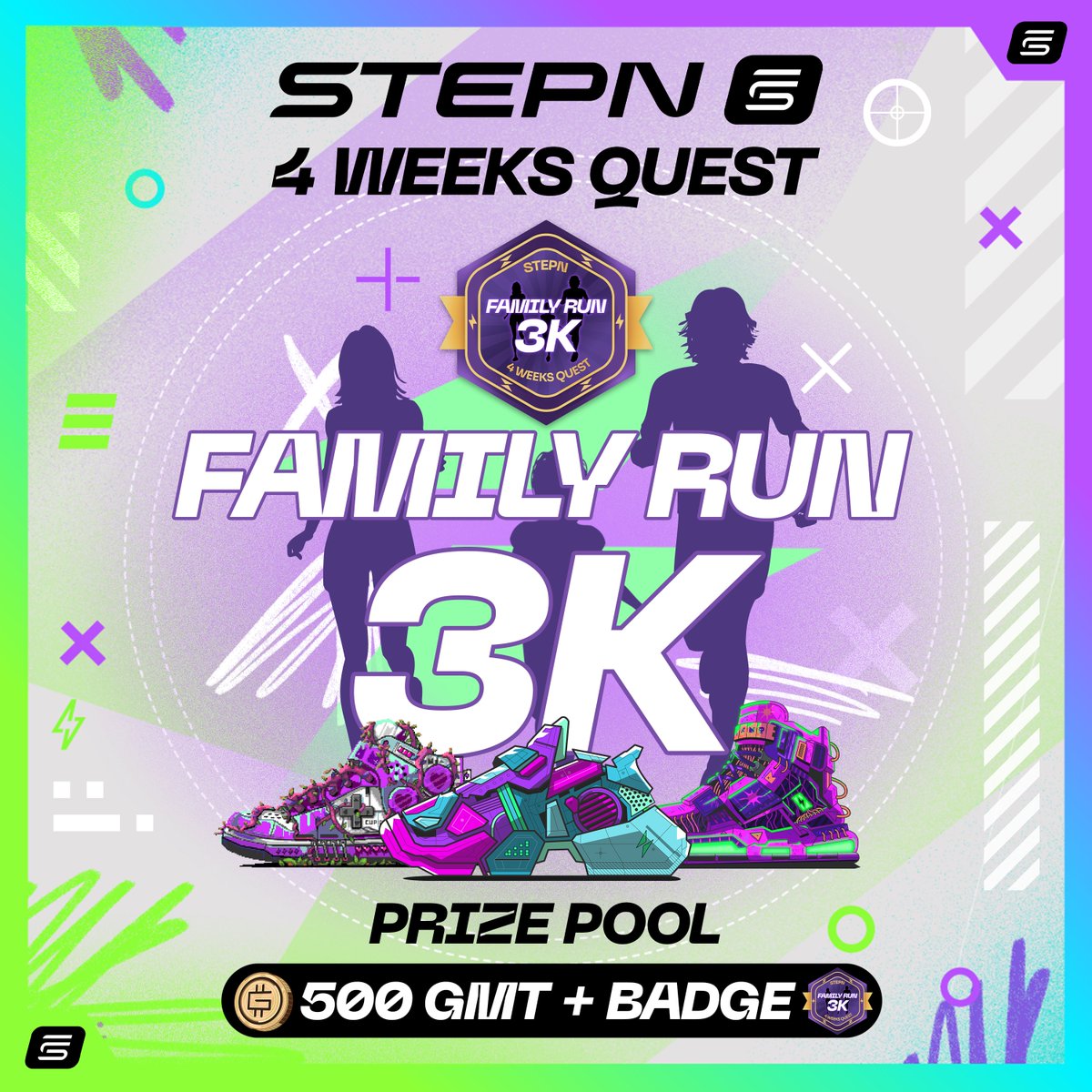We’re kicking off a 4-week challenges,  each with a unique theme inspired by different race categories seen in marathons worldwide! 🌍🏅  

🔹 Week 1 Theme: Family Run 3K  
Your mission:  
✅ Use STEPN or STEPNGO app
✅ Walk or run at least 3 km 
✅ Share a screenshot with the