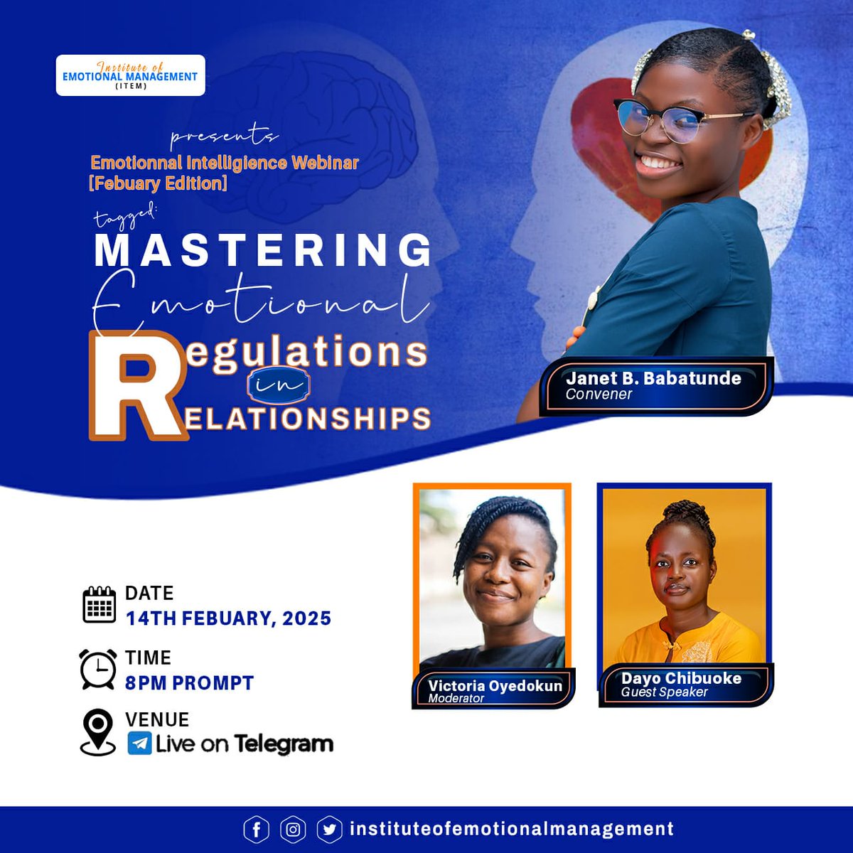 ITEM_NG's tweet photo. Join us for our 1st Webinar In 2025!

🎯Theme: Mastering Emotional Regulation in Relationship

📅 Date: February 14th 2025
🕗 Time: 8 PM
💬 Venue: Join us on Telegram via this link.
https://t.co/ktNT9GXMve https://t.co/cTxthZiHyx