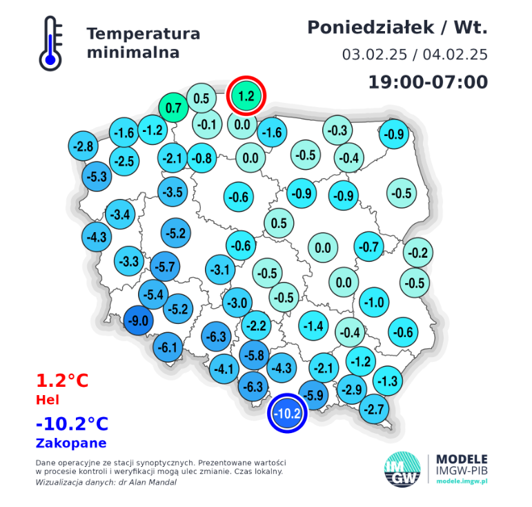 IMGWmeteo's tweet photo. 🌡Temperatury minimalne z minionej nocy i minimalna temperatura powietrza na przestrzeni ostatnich lat.
#IMGW #IMGWCMM #bezpieczneferie https://t.co/PHBYH7hxa4