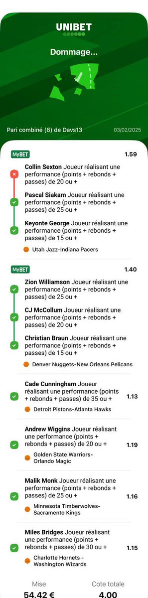 SmadjaDavid's tweet photo. @UnibetFrance  Bonjour, je ne comprends pas j’ai fait un pari cette nuit et mon joueur Collin Sexton s’est blessé en seulement 2:44, hors vous avez une assurance marqueur stipulant qu’un joueur titulaire jouant moins de 12 min qui se blesse est remboursé 
Merci à vous de corrigé https://t.co/78XQKkrlqF