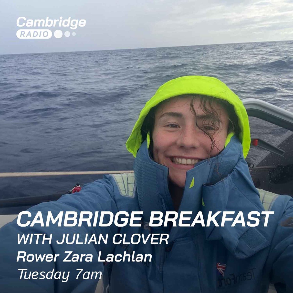 Julian Clover (@julianclover) on Twitter photo Good Morning! This morning I’m speaking to the 21-year-old student from Cambridge believed to be the youngest person and first woman to row unsupported from Europe to South America. News, Weather, Top Tunes and the Inch on <a href="/CambridgeRadio/">Cambridge Radio</a> from 7. Good Morning! This morning I’m speaking to the 21-year-old student from Cambridge believed to be the youngest person and first woman to row unsupported from Europe to South America. News, Weather, Top Tunes and the Inch on <a href="/CambridgeRadio/">Cambridge Radio</a> from 7.