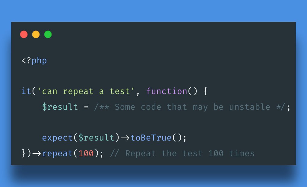 nagiworks's tweet image. #LaravelTip: Ever encountered those rare but pesky unstable tests in your tests? Pest&apos;s handy &quot;repeat&quot; feature is perfect for catching those rate failures, even when they only happen once in a blue moon on your CI/CD. 🚀