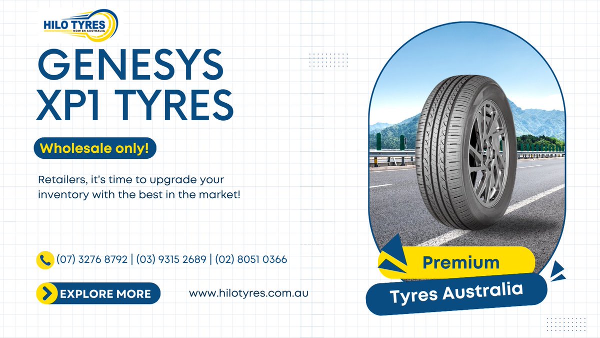 HiloTyres's tweet photo. Your Trusted #WholesaleSupplier for #Hilo #GenesysXP1Tyres! We help #retailers stock top-quality tyres at the best #wholesale prices.
📞 Contact us today and let’s grow your business together!
(07) 3276 8792 | (03) 9315 2689 | (02) 8051 0366
https://t.co/5rcoQcvLEf
.
#tyres https://t.co/a8fkNYFUJX