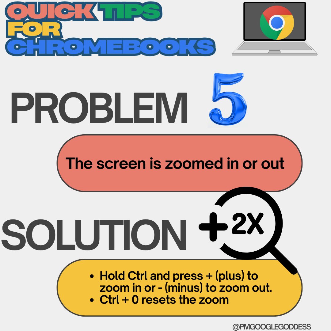 PMGoogleGoddess's tweet photo. "Zooming Out of Control! 🔍 Fixing Chromebook Screen Magnification" #Chromebook #ChromeOS #ChromebookTips #ChromebookHelp #ChromebookTutorial #ScreenZoom #ZoomProblems #Magnification #Accessibility #TechTips #TechHelp #EdTech #ChromebookChronicles https://t.co/eH80Lp385Y