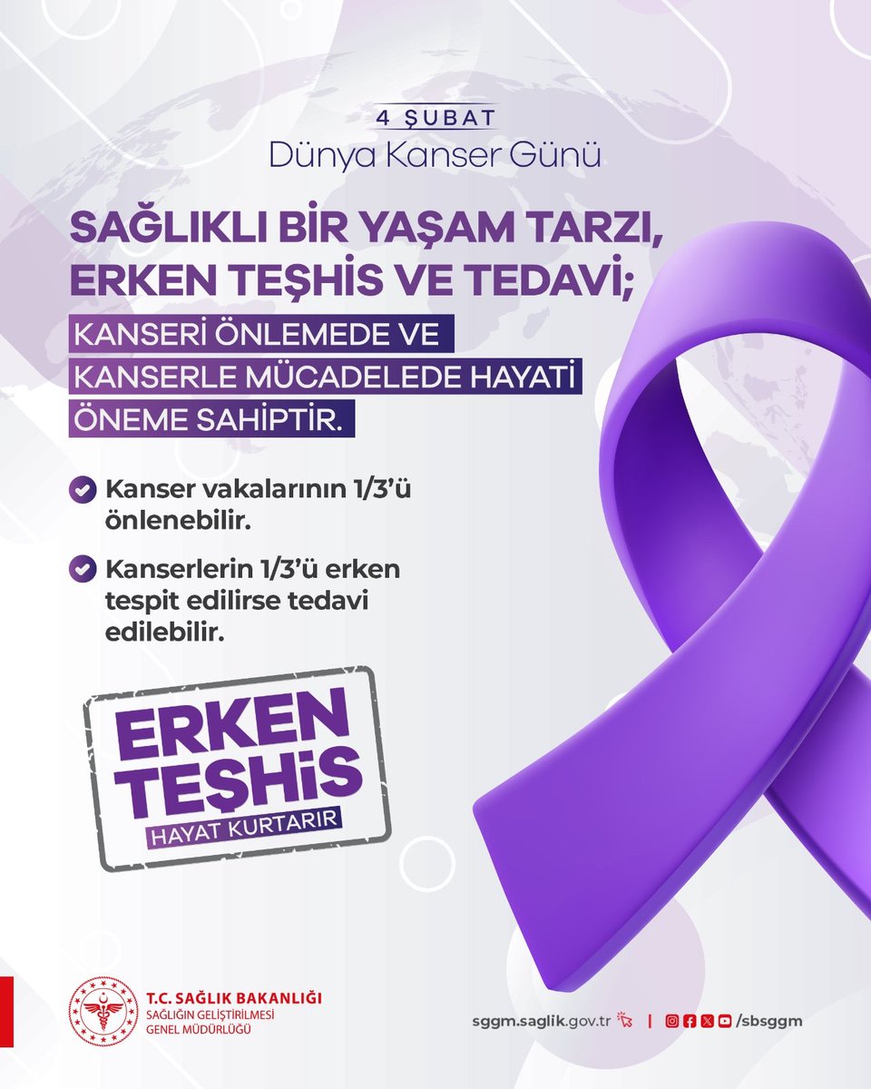Kanserin erken belirtilerini tespit etmek, tedavinin en önemli adımıdır.

#4ŞubatDünyaKanserGünü
#ErkenTeşhisHayatKurtarır