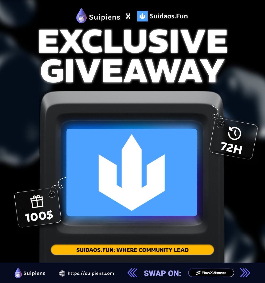 Suipiens.sui ๐ฆ๐ง (@suipiens) on Twitter photo ๐ EXCLUSIVE GIVEAWAY ๐ฐ
The upcoming #Suinami is coming. It's the perfect time to discover potential projects for your bag. ๐
๐ Heard that <a href="/SuiDAOs_fun/">Suidaos.fun๐ง</a> is coming to Sui soon. To bring more fun to our community, we'll cohost a collab #Giveaway.
How to join:
1๏ธโฃ Follow ๐ EXCLUSIVE GIVEAWAY ๐ฐ
The upcoming #Suinami is coming. It's the perfect time to discover potential projects for your bag. ๐
๐ Heard that <a href="/SuiDAOs_fun/">Suidaos.fun๐ง</a> is coming to Sui soon. To bring more fun to our community, we'll cohost a collab #Giveaway.
How to join:
1๏ธโฃ Follow