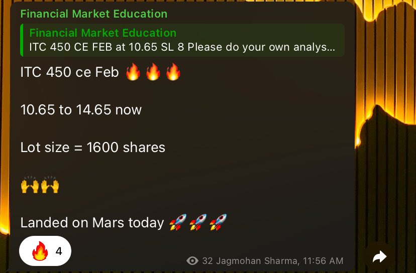 jags0923's tweet photo. #option shared at free #telegroup
#itc 450 ce Feb
10.65 to 14.65 ⬆️
#optiontrading #Options #optionbuying #optionbuying #StockMarket https://t.co/5BGk0k62Dp