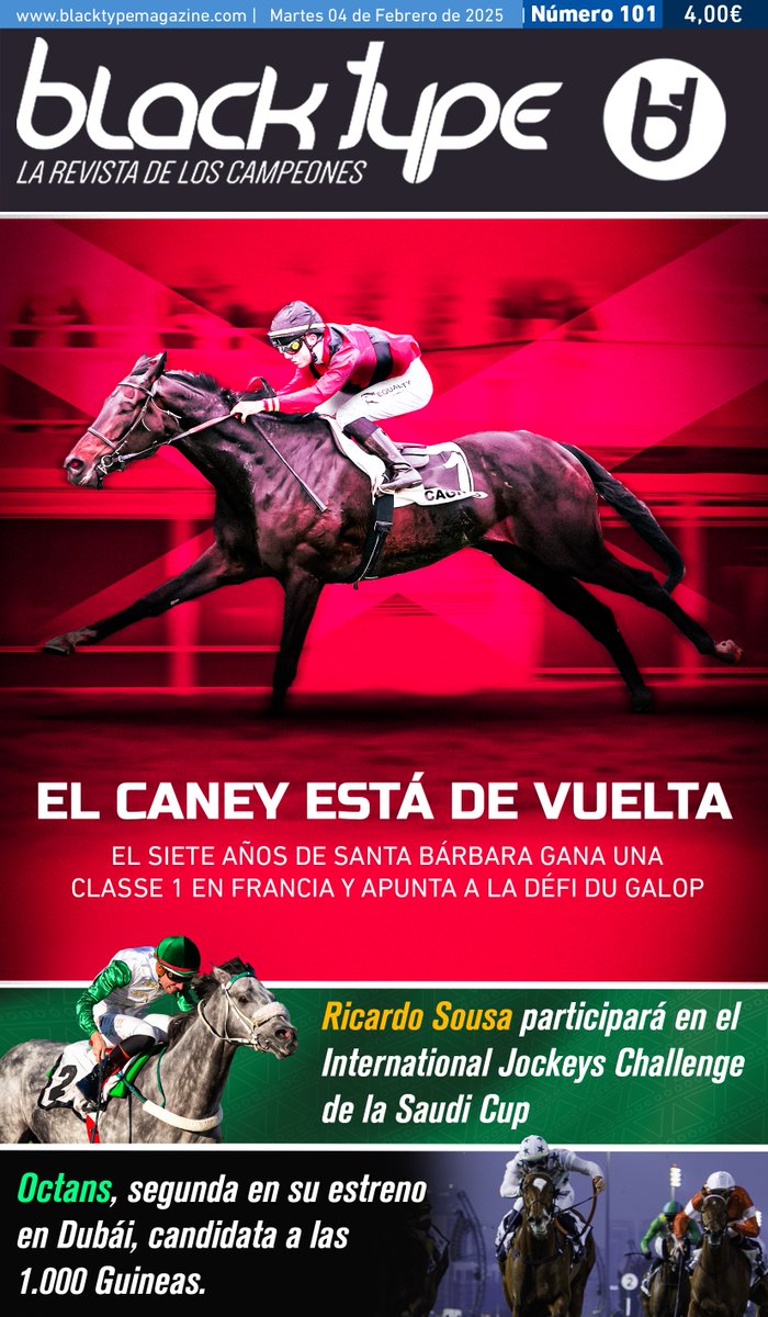 Black Type (@black_type_mag) on Twitter photo El Caney está de vuelta. El pupilo de Ioannes Osorio es el gran protagonista de nuestra portada. <a href="/RicardoSousaFe/">Ricardo Sousa</a> y el debut de Octans en <a href="/RacingDubai/">Dubai Racing Club</a> también tienen su lugar en nuestro BT101.
Our latest issue is here! El Caney shines on the cover, along with features on jockey El Caney está de vuelta. El pupilo de Ioannes Osorio es el gran protagonista de nuestra portada. <a href="/RicardoSousaFe/">Ricardo Sousa</a> y el debut de Octans en <a href="/RacingDubai/">Dubai Racing Club</a> también tienen su lugar en nuestro BT101.
Our latest issue is here! El Caney shines on the cover, along with features on jockey