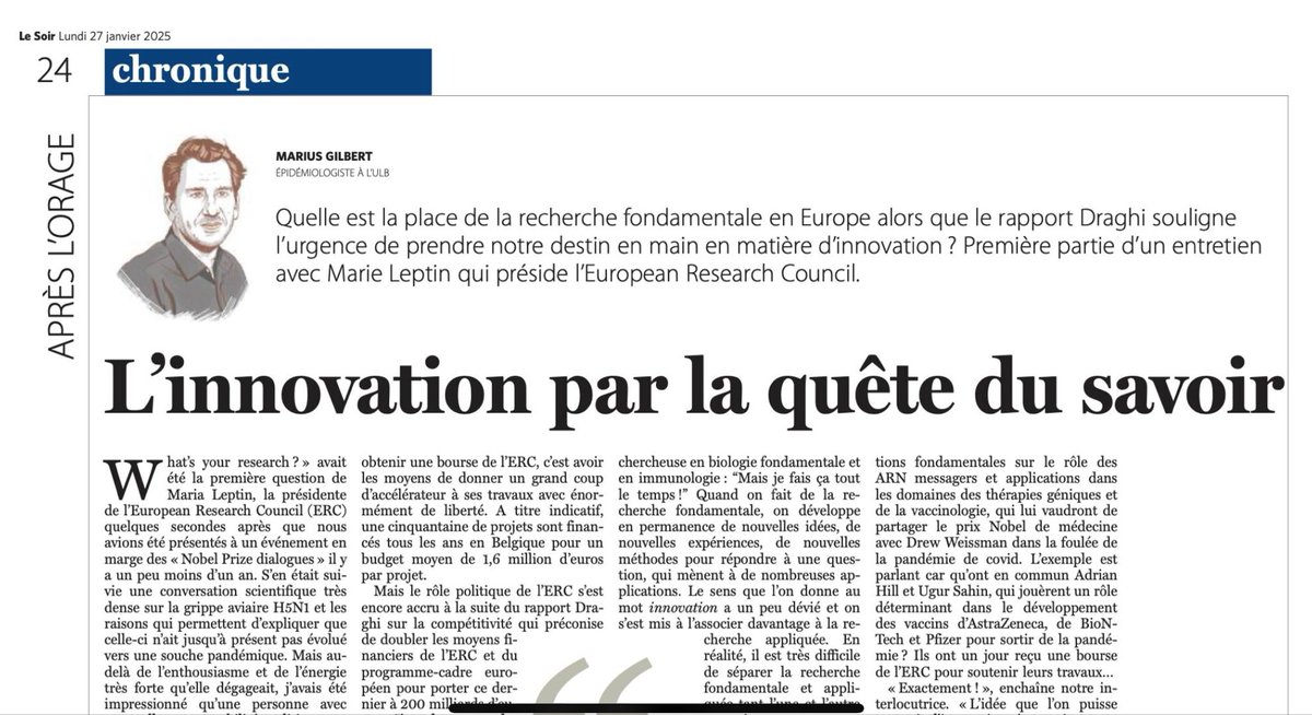 « Il n’y a qu’une seule bonne recherche, et elle innove en permanence » 

Entretien avec Maria Leptin, 
la présidente de l’ERC. 
🖊️@MariusGilbert

@leSoir

« L’innovation par la quête du savoir »:

lesoir.be/650946/article…
🇪🇺