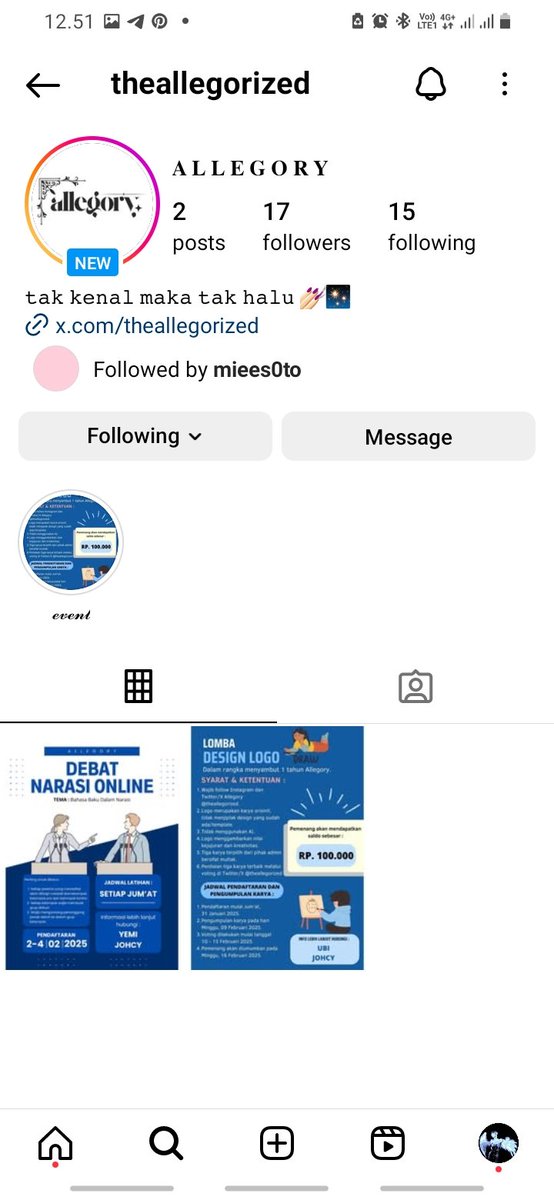 nineissembilan's tweet photo. nama: nine
username: @nineissembilan

alasan saya ingin bergabung dengan 'allegory' adalah untuk belajar, berkembang, meningkatkan, dan menambah wawasan dalam bidang kepenulisan. juga, bertukar pikiran dengan teman-teman penulis. sekian, terima kasih. @theallegorized @tyongwaipeu https://t.co/FQmj4quovC
