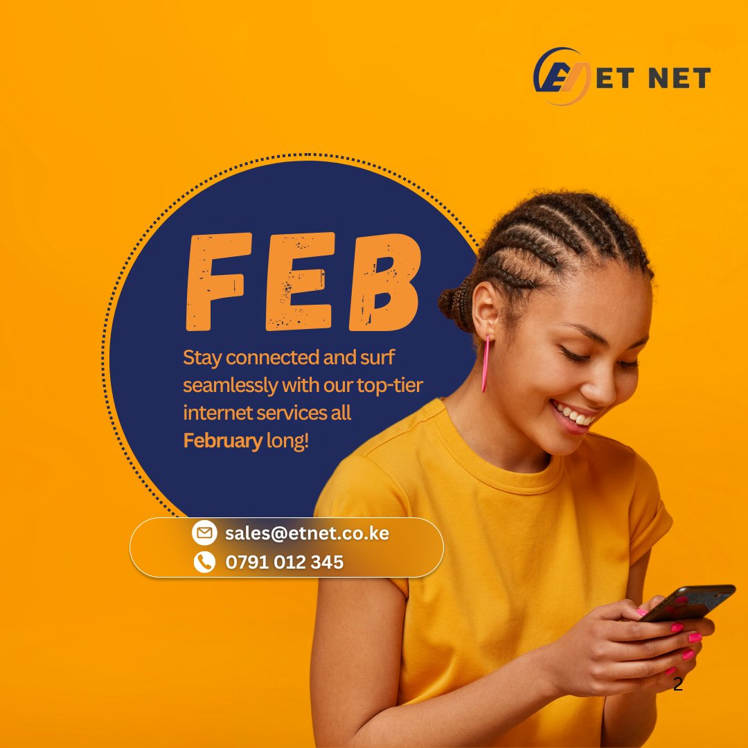 EtNetKE's tweet photo. Kick off February with lightning-fast internet from etnet! 🚀 #SeamlessConnectivity #etnetInternet #FebruaryVibes https://t.co/C0NBIzZOzp