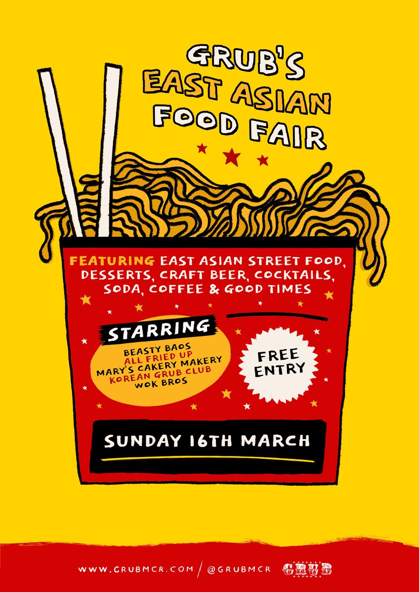 GRUBMCR's tweet image. 🥢EAST ASIAN FOOD FAIR🍜

GRUB’s East Asian Food Fair RETURNS on Sunday the 16th of March and we cannot wait to see you! 
One of our most popular events featuring more East Asian grub than you can eat in one sitting… bring pals to share dishes with!
