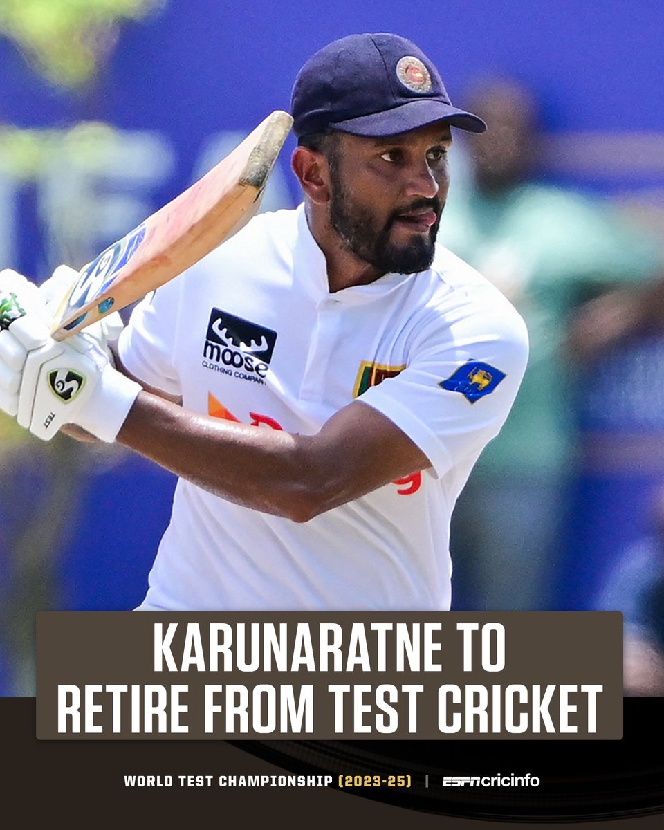 cricinfo's tweet photo. Dimuth Karunaratne is set to retire from Test cricket after playing his 100th game this week, against Australia in Galle https://t.co/c4THvgQg5k #SLvAUS https://t.co/li85gutomy