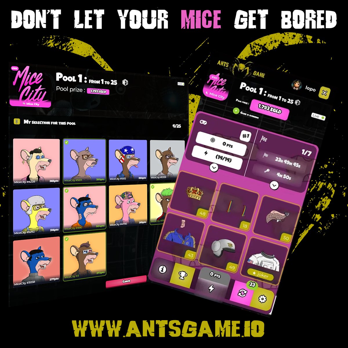 xAntsGame's tweet photo. 🚨 In just 1 hour, the @xAntsGame x @MiceCityClub contest begins! 🐜🏙️
Some of the rarest traits are still waiting to be minted… 👀 Don’t miss your chance to grab them and jump into the action. 🕹️
🔗 Mint here: https://t.co/AJNaW7qrcB
@PulsarMvX send 10000 Mex to 200 retweet