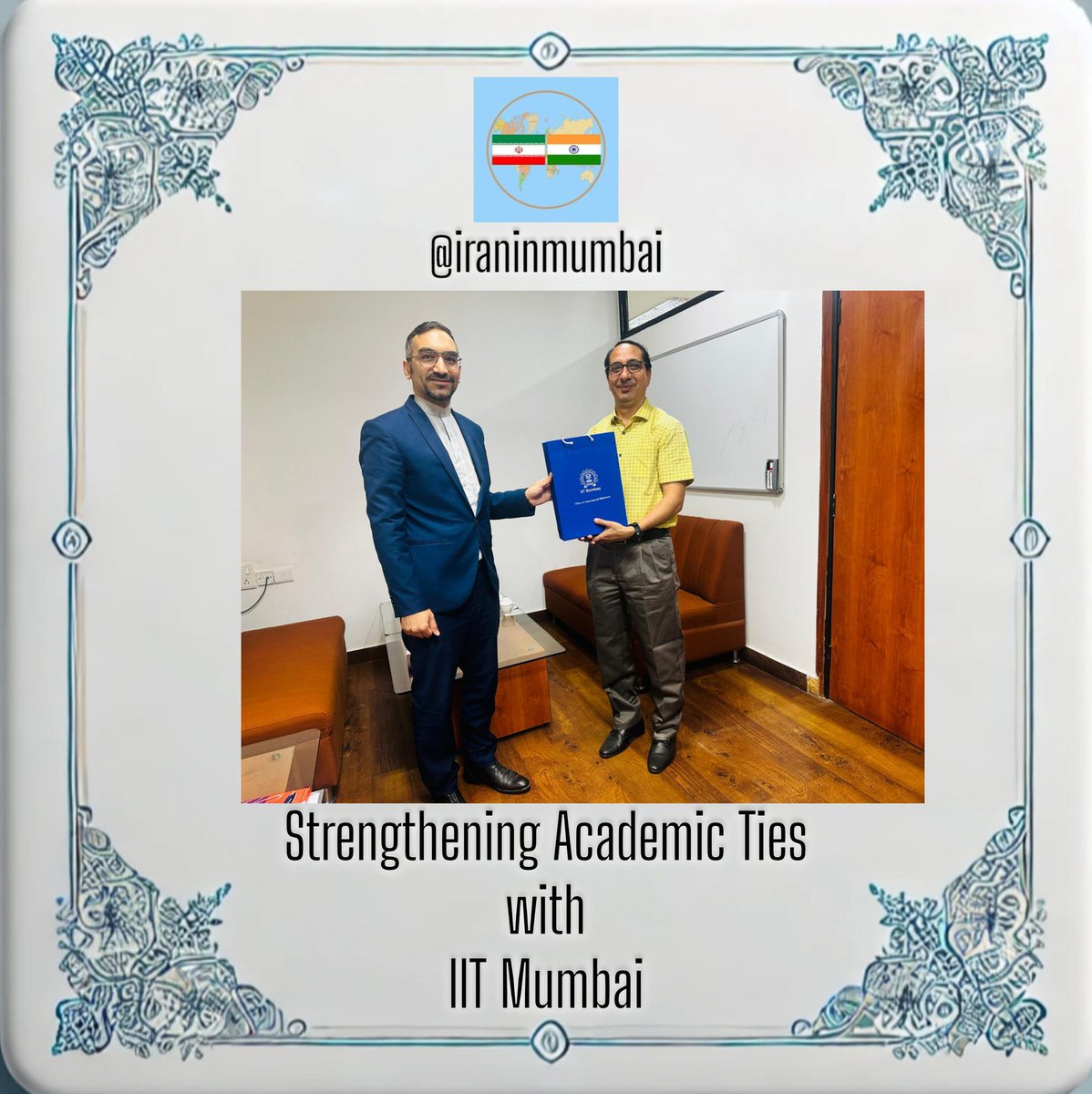 IRANinMumbai's tweet photo. Had a wonderful meeting today with Sudarshan Kumar Vatsyayan, Dean of IIT International Relations Office, discussing ways to reactivate and strengthen academic ties. #Collaboration #AcademicExchanges #IndiaIran https://t.co/6iPED956qw