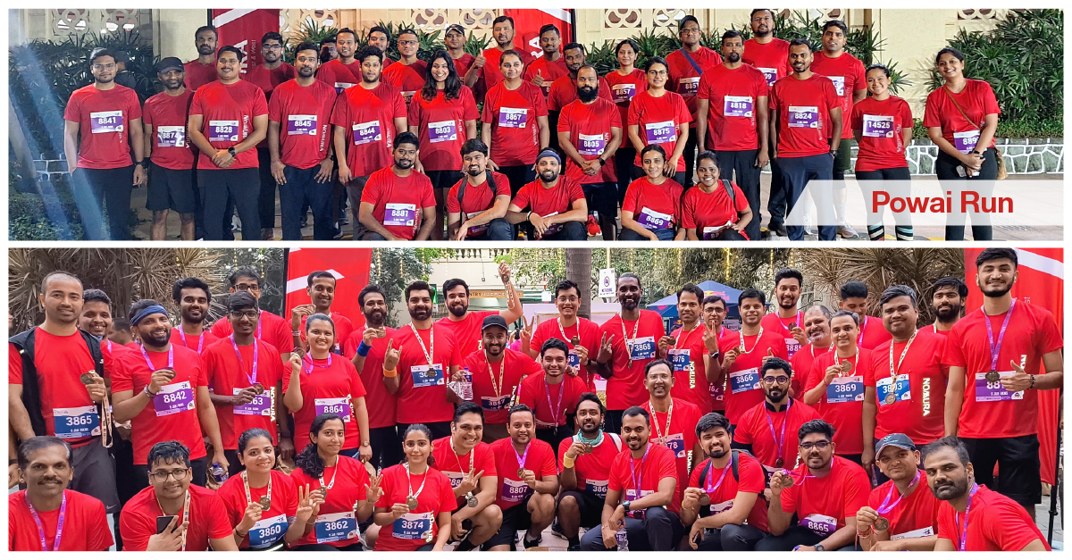 Nomura's tweet photo. Congratulations to our colleagues from our Powai office in Mumbai who ran the Tata Mumbai Marathon and Powai Run, showing our commitment to well-being, purpose and community impact. https://t.co/edbvQNXiAs