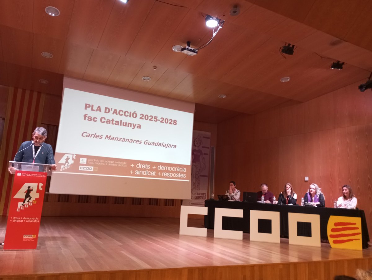 El company <a href="/carlesmanza/">Carles Manzanares i Guadalajara 🔻</a> presenta el Pla d'Acció de <a href="/ccoo_fsc_cat/">fsc-ccoo ➕drets➕ democràcia➕sindicat</a> pels propers anys el Congrés FSC CCOO al Baix Llobregat, Alt Penedès, Anoia i Garraf que es basarà amb +comunicació +cohesió +igualtat social +classe treballadora +feminisme +serveis públics +CCOO <a href="/ccoocatalunya/">CCOO de Catalunya</a>