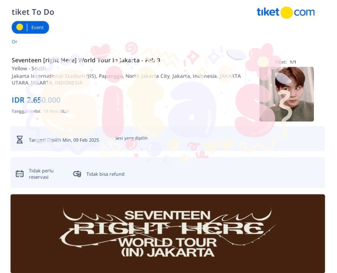 min_nuette's tweet photo. HELP RT‼️🙏

WTS TIKET SEVENTEEN RIGHT HERE 17RH FREE TAS PVC

DAY 2 - YELLOW SOUTH (1 TIX)

✅ Door : 237•39-1xx
✅ 2,3JT
✅ KEEP WITH DP 
✅ BOLEH NEGO TIPIS YA

💌 MINAT DM YAPP💕

#SEVENTEEN_RIGHT_HERE_IN_JAKARTA #WTS #SEVENTEEN_RIGHT_HERE https://t.co/jXDPVi1BAK