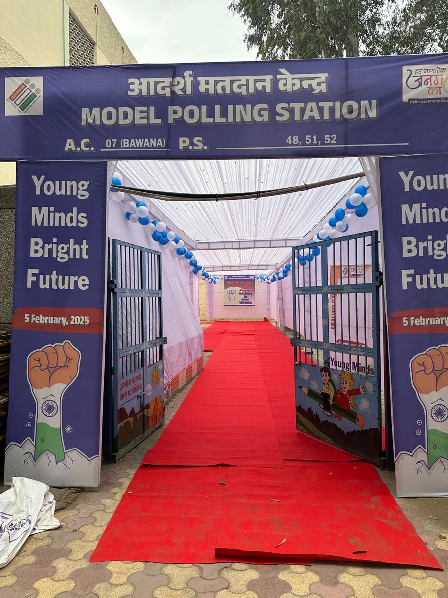 election_north's tweet photo. As we are ready to vote  of #DLAE-2025 tomorrow, thematic model polling stations in AC 07 (Bawana)  are prepared to welcome you, adding more festivity to the #ChunavKaParv.
@CeodelhiOffice
@ECISVEEP
#DLAELECTIONS2025 #DELHIELECTION2025 https://t.co/Q6YtJ6BzGF