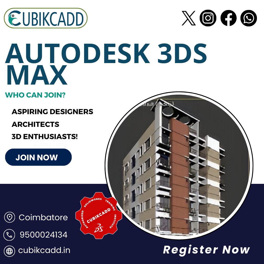 CubikCadd's tweet image. Unlock the power of 3D design with Autodesk 3DS Max!  Whether you&apos;re an aspiring designer, architect, or a passionate 3D enthusiast, this course is tailored just for you

Call us at 9500024134 or Mail to info@cubikcadd.in

#Autodesk3DSMax #3DDesign #ArchitectureDesign #CubikCADD