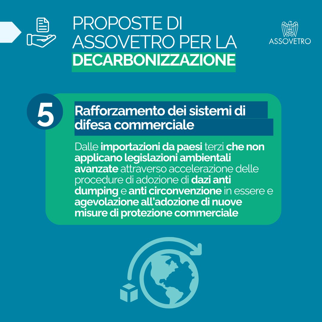 Assovetro chiede di rafforzare la difesa commerciale contro le importazioni da paesi che non rispettano le normative ambientali, accelerando l’adozione di dazi anti-dumping e anti-circonvenzione e favorendo nuove misure di protezione commerciale. Per un mercato equo e sostenibile