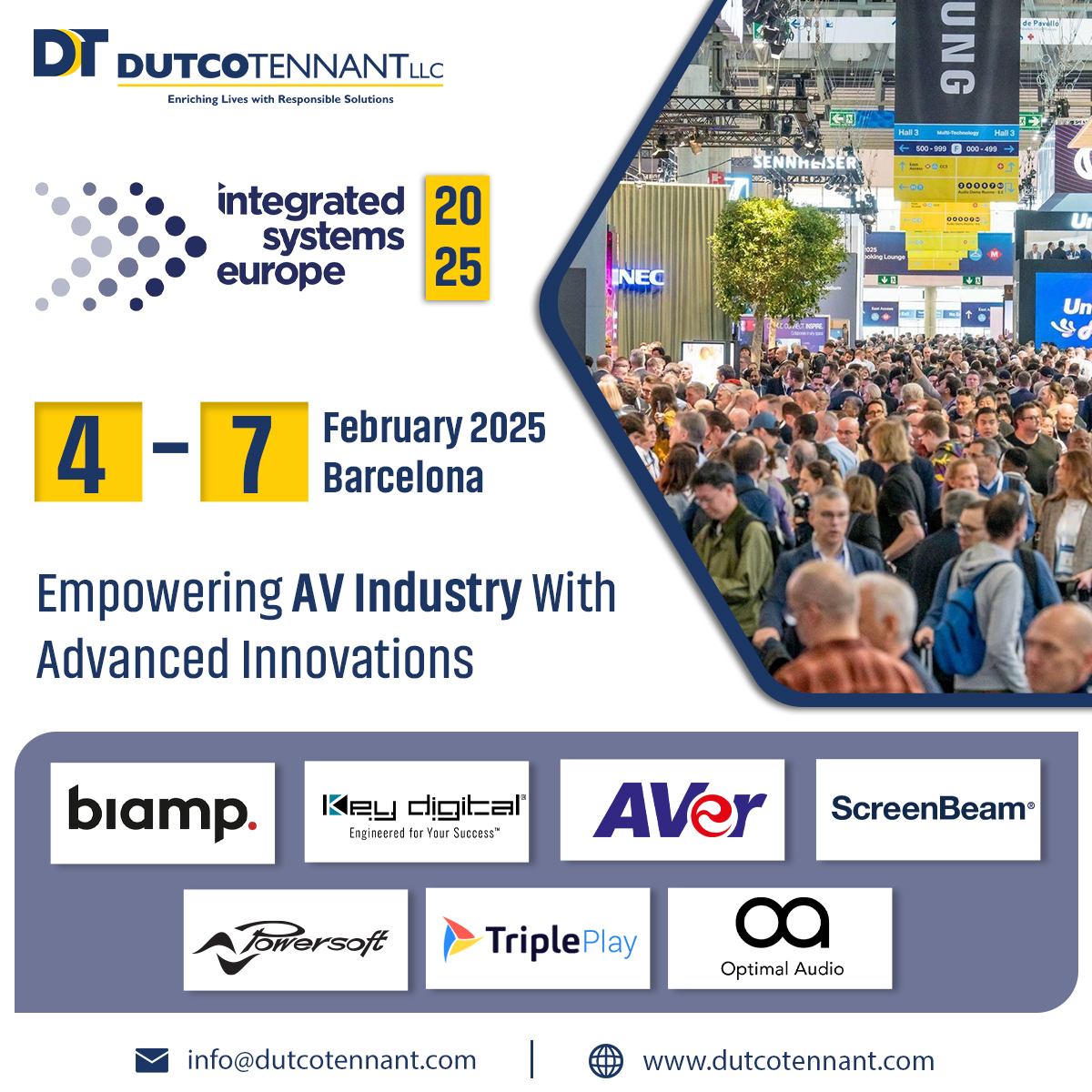 Dutcotennant's tweet photo. We're excited to see our key partners at ISE 2025! From now until Feb 7, check out their groundbreaking #tech & #innovation shaping #audiovisual landscape.
#ISE2025 #avindustry #biamp #keydigital #aver #screenbeam #powersoft #tripleplay #optimal #DutcoTennantLLC https://t.co/RRmtnwbvCV