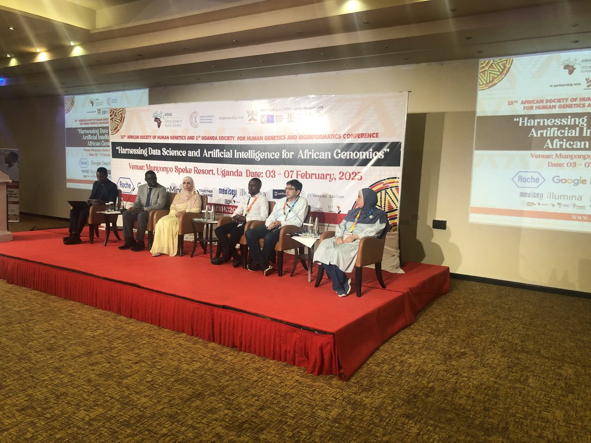 Interesting panel discussion from the session 1 speakers on AI, Machine Learning and Data Science. Topics presented and dissected ranged from “Application of AI in Cancer Genomics”, Alzheimer’s Disease and Retinopathy. #AfSHG2025 #Africa #Genomics #WomenInSTEM