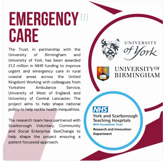 Helen Anderson PhD RN QN (@drhelenanderson) on Twitter photo New NIHR funded study identifying and evaluating innovative ways of delivering urgent and emergency care in rural coastal areas has officially started! Working with <a href="/YSTeachingNHS/">York and Scarborough Teaching Hospitals NHS FT</a> and others. Looking forward to working on this.... New NIHR funded study identifying and evaluating innovative ways of delivering urgent and emergency care in rural coastal areas has officially started! Working with <a href="/YSTeachingNHS/">York and Scarborough Teaching Hospitals NHS FT</a> and others. Looking forward to working on this....